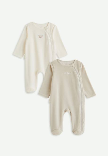 Lot de 2 pyjamas bébé en velours ouverture zippée Ecru 1 - vertbaudet enfant 