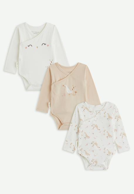 Lot de 3 bodies bébé manches longues ouverture croisée margot Ecru 1 - vertbaudet enfant 