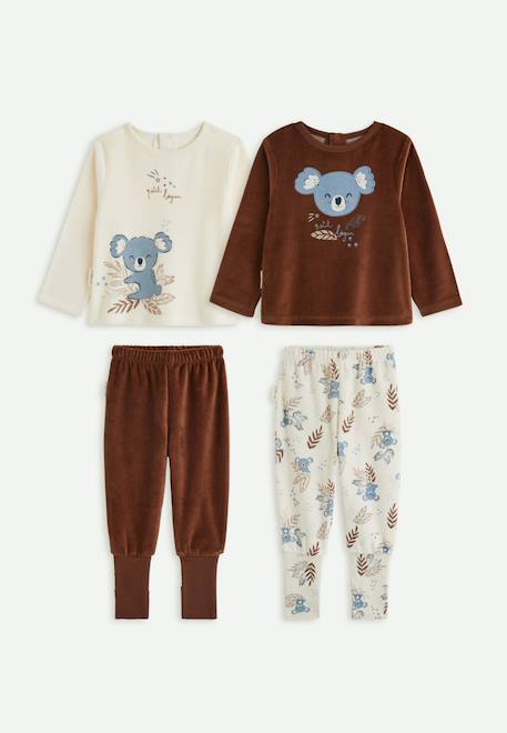 Lot de 2 pyjamas bébé 2 pièces en velours à pieds retroussables mathéo Marron 1 - vertbaudet enfant 