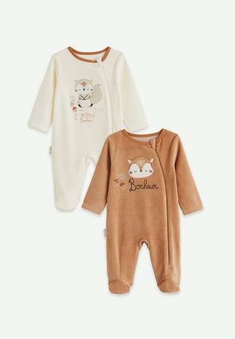 Lot de 2 pyjamas bébé en velours ouverture zippée caramel Marron 1 - vertbaudet enfant 