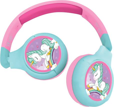 Casque 2 en 1 licorne bluetooth et filaire avec limitation de son ROSE 1 - vertbaudet enfant 