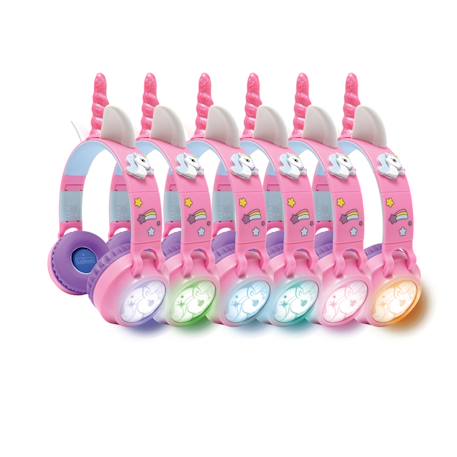 Casque lumineux pliable bluetooth et filaire licorne avec limitation du volume ROSE 3 - vertbaudet enfant 
