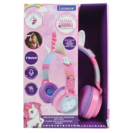 Casque lumineux pliable bluetooth et filaire licorne avec limitation du volume ROSE 2 - vertbaudet enfant 