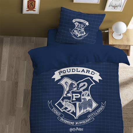 Parure de lit imprimée 100% coton, harry potter preppy Bleu nuit 1 - vertbaudet enfant 