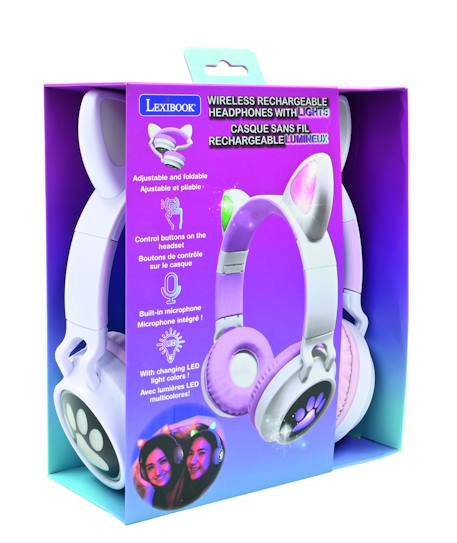Casque sans fil rechargeable lumineux avec oreilles de chat Bluetooth ROSE 1 - vertbaudet enfant 