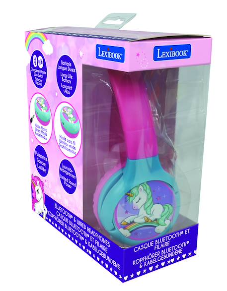 Casque 2 en 1 licorne bluetooth et filaire avec limitation de son ROSE 4 - vertbaudet enfant 
