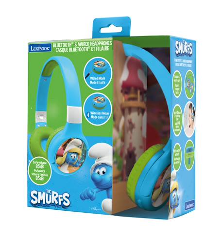 Casque 2 en 1 schtroumpfs bluetooth et filaire avec limitation de son BLEU 3 - vertbaudet enfant 
