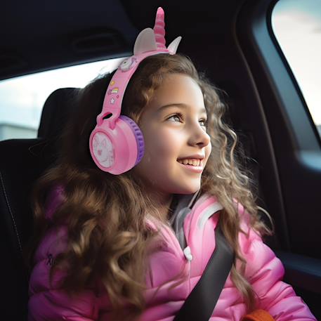 Casque lumineux pliable bluetooth et filaire licorne avec limitation du volume ROSE 5 - vertbaudet enfant 