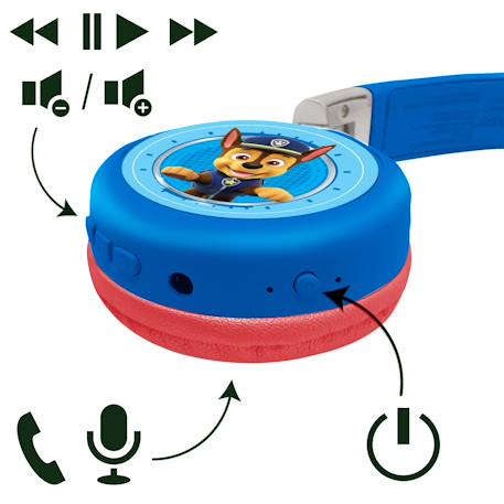 Casque 2 en 1 pat patrouille bluetooth et filaire confortable et pliable avec limitation de son BLEU 2 - vertbaudet enfant 