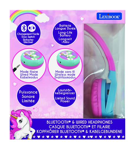 Casque 2 en 1 licorne bluetooth et filaire avec limitation de son ROSE 5 - vertbaudet enfant 