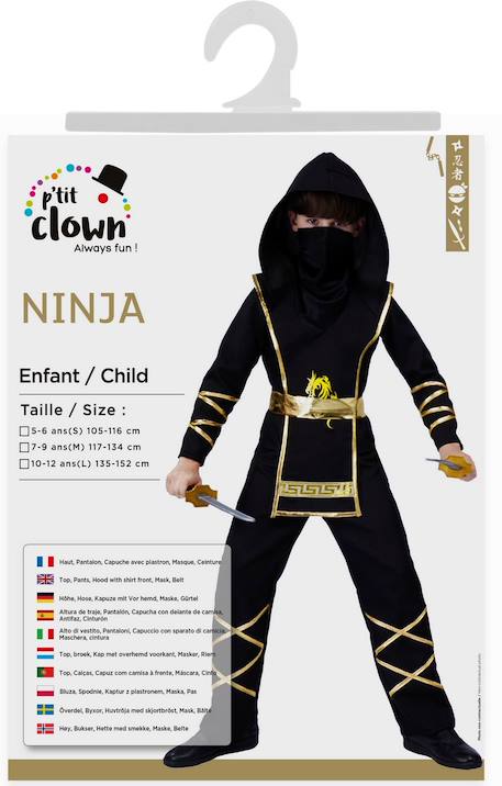 Déguisement enfant ninja Noir, or+Noir, rouge 2 - vertbaudet enfant 