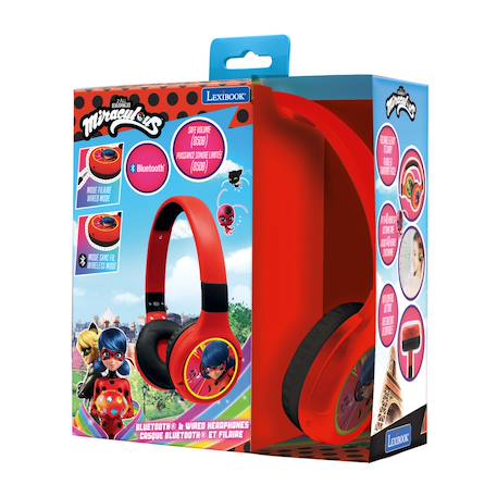 Casque 2 en 1 miraculous bluetooth et filaire confortable et pliable avec limitation de son ROUGE 2 - vertbaudet enfant 