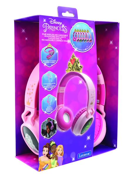Casque lumineux pliable bluetooth et filaire princesses disney avec limitation du volume ROSE 4 - vertbaudet enfant 