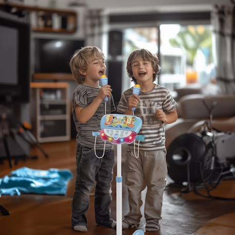 Microphone bluey sur pied ajustable lumineux avec enceinte, 2 micros et effets vocaux, enceinte bluetooth Bleu 6 - vertbaudet enfant 