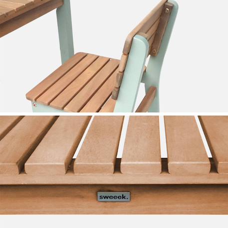 Table de jardin enfant, table en bois d'acacia, intérieur et extérieur avec 2 chaises Vert de gris 3 - vertbaudet enfant 