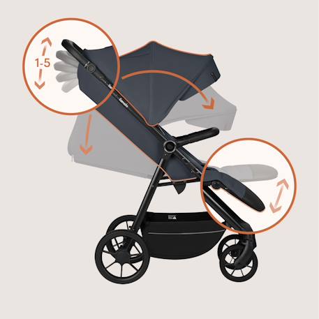 Poussette tout-terrain iva jusqu’à 22 kg avec matériaux premium et assise spacieuse Beige sand+Green forest+Grey graphite 17 - vertbaudet enfant 