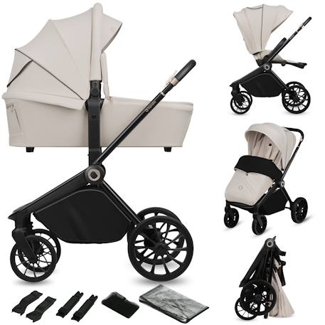 Poussette combinée 2en1 mika plus avec nacelle et accessoires Beige sand+Black onyx+Green olive+Grey stone+Mocha mousse 1 - vertbaudet enfant 