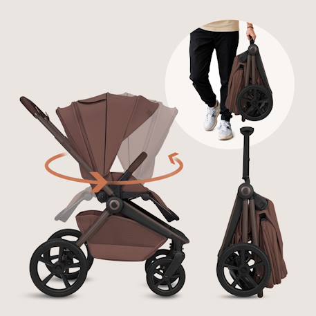 Poussette 2en1 freya avec nacelle pliable avec le châssis et accessoires Beige sand+Black onyx+Brown chocolate 18 - vertbaudet enfant 