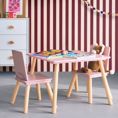 Table carrée enfant bois de pin 2 assises - judith Blanc+Jaune+Rose+Terracotta+Vert+Vert olive 16 - vertbaudet enfant 