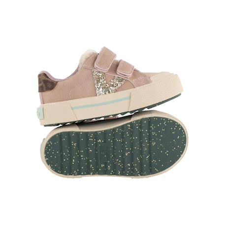 Baskets fille basses à scratch Kaki+Nude 10 - vertbaudet enfant 