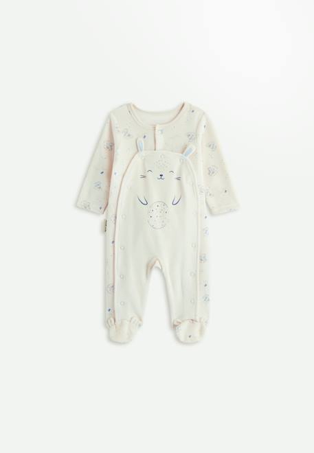 Pyjama bébé en velours ouverture pont voix lactée Ecru 1 - vertbaudet enfant 