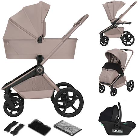 Poussette 3en1 freya avec nacelle, siège-auto et habillage pluie Beige sand+Black onyx+Brown chocolate 1 - vertbaudet enfant 