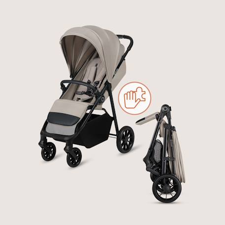 Poussette compacte emerald légère avec amortissement, pliage à une main et grand panier Beige sand+Green forest+Grey stone 3 - vertbaudet enfant 