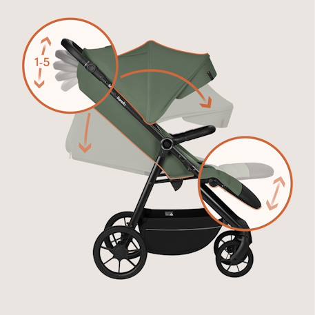Poussette tout-terrain iva jusqu’à 22 kg avec matériaux premium et assise spacieuse Beige sand+Green forest+Grey graphite 11 - vertbaudet enfant 