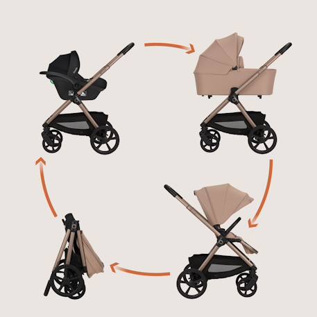 Poussette trio carmine jusqu’à 22 kg avec nacelle, siège-auto et accessoires Beige sand+Grey stone 2 - vertbaudet enfant 