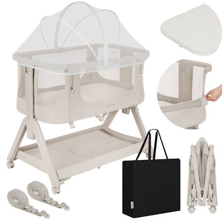 Lit cododo 2en1 luna evo avec pliage easyfold, matelas t25 et réglage sur 5 hauteurs Beige sand+Grey dove 1 - vertbaudet enfant 