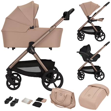 Poussette trio carmine jusqu’à 22 kg avec nacelle, siège-auto et accessoires Beige sand+Grey stone 1 - vertbaudet enfant 