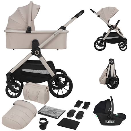Poussette 3en1 layla jusqu’à 22 kg avec nacelle, siège-auto et accessoires Beige sand+Beige taupe+Black onyx+Green forest 1 - vertbaudet enfant 
