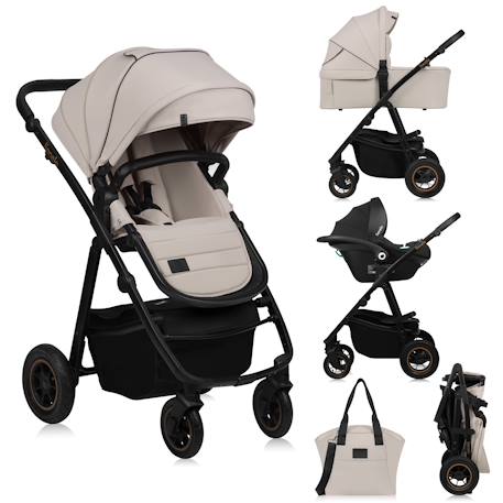 Poussette 3en1 amber plus avec nacelle, siège-auto, sac et accessoires Beige sand+Green forest+Grey graphite 1 - vertbaudet enfant 