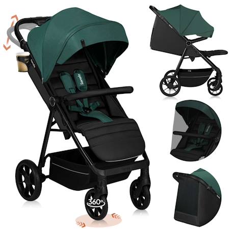 Poussette tout-terrain mira jusqu’à 22 kg avec grandes roues et assise spacieuse Black onyx+Green emerald+Grey graphite 7 - vertbaudet enfant 