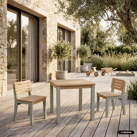 Table de jardin enfant, table en bois d'acacia, intérieur et extérieur avec 2 chaises Vert de gris 1 - vertbaudet enfant 