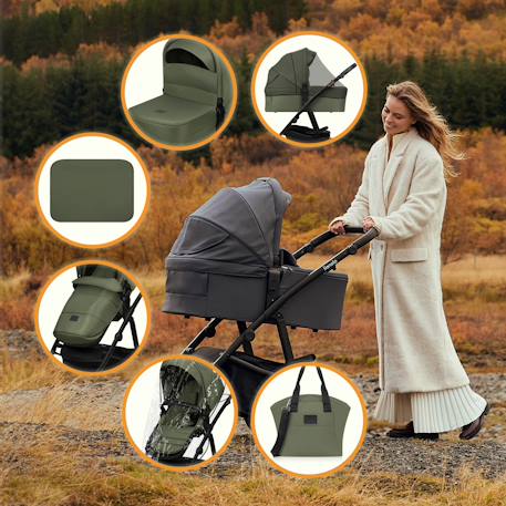 Poussette 3en1 amber plus avec nacelle, siège-auto, sac et accessoires Beige sand+Green forest+Grey graphite 12 - vertbaudet enfant 