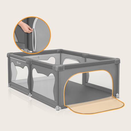 Parc bébé willow avec pliage rapide, 2 entrées latérales, parois en maille et sac de transport Beige sand+Grey concrete 9 - vertbaudet enfant 