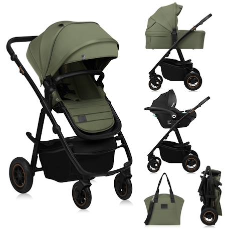 Poussette 3en1 amber plus avec nacelle, siège-auto, sac et accessoires Beige sand+Green forest+Grey graphite 7 - vertbaudet enfant 