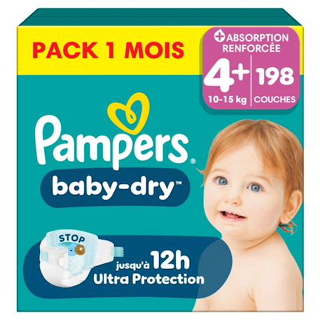 198 couches baby-dry, taille 4+, 10-15 kg Blanc 1 - vertbaudet enfant 