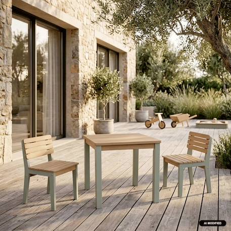 Table de jardin enfant, table en bois d'acacia, intérieur et extérieur avec 2 chaises Vert de gris 5 - vertbaudet enfant 