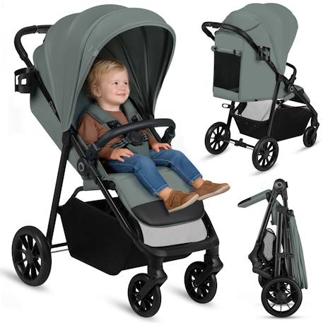 Poussette compacte emerald légère avec amortissement, pliage à une main et grand panier Beige sand+Green forest+Grey stone 7 - vertbaudet enfant 
