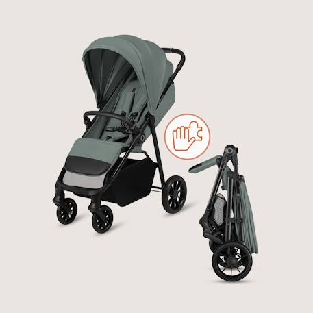 Poussette compacte emerald légère avec amortissement, pliage à une main et grand panier Beige sand+Green forest+Grey stone 9 - vertbaudet enfant 