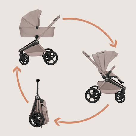 Poussette 2en1 freya avec nacelle pliable avec le châssis et accessoires Beige sand+Black onyx+Brown chocolate 2 - vertbaudet enfant 