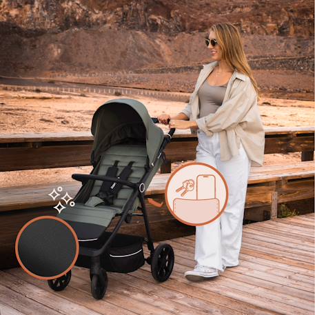 Poussette tout-terrain iva jusqu’à 22 kg avec matériaux premium et assise spacieuse Beige sand+Green forest+Grey graphite 6 - vertbaudet enfant 