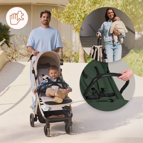 Poussette compacte cloe plus avec grandes roues, pliage automatique et ventilation Beige sand+Black onyx+Green sage 18 - vertbaudet enfant 
