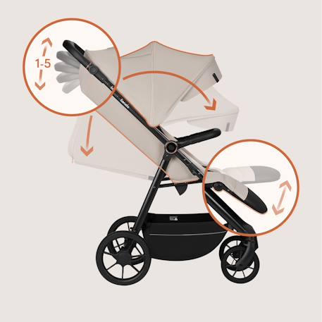 Poussette tout-terrain iva jusqu’à 22 kg avec matériaux premium et assise spacieuse Beige sand+Green forest+Grey graphite 5 - vertbaudet enfant 