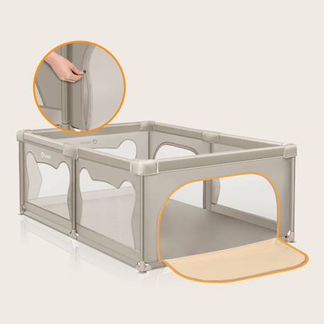 Parc bébé willow avec pliage rapide, 2 entrées latérales, parois en maille et sac de transport Beige sand+Grey concrete 3 - vertbaudet enfant 