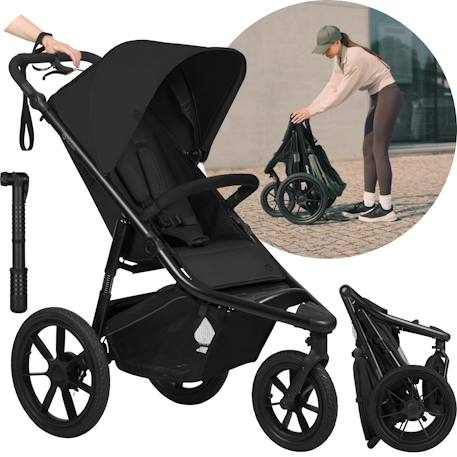 Poussette tout-terrain azura jusqu’à 22 kg avec frein double et habillage pluie Black onyx+Green forest+Grey stone 1 - vertbaudet enfant 