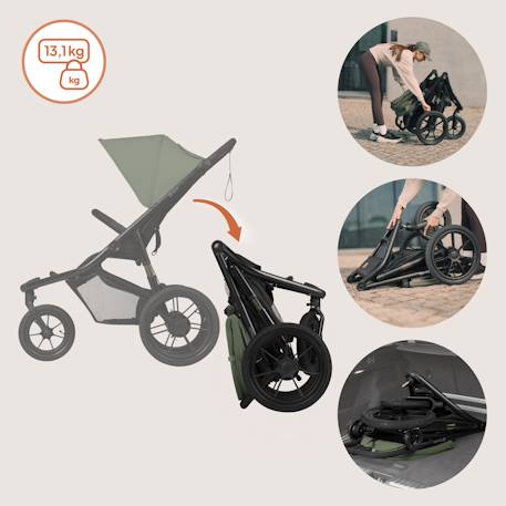 Poussette tout-terrain azura jusqu’à 22 kg avec frein double et habillage pluie Black onyx+Green forest+Grey stone 9 - vertbaudet enfant 