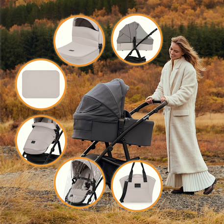 Poussette 3en1 amber plus avec nacelle, siège-auto, sac et accessoires Beige sand+Green forest+Grey graphite 6 - vertbaudet enfant 